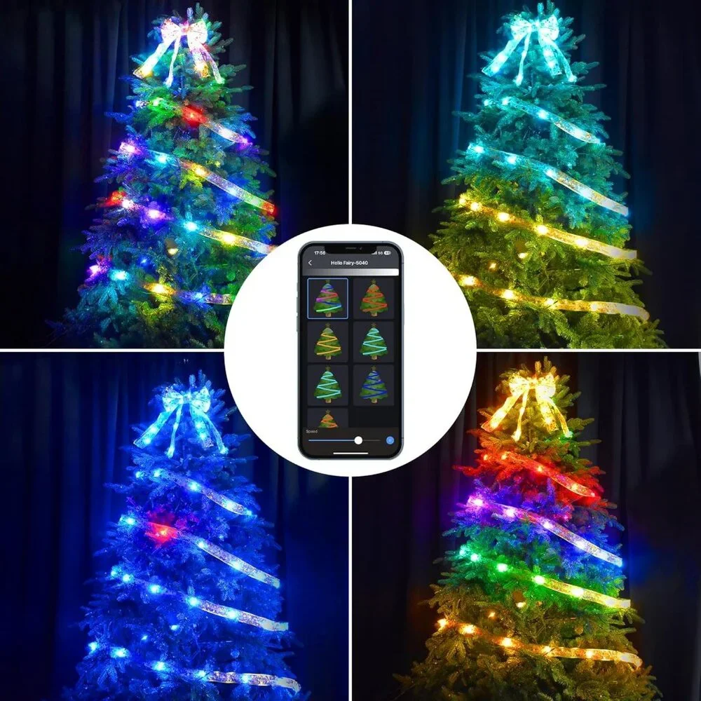 Christmas Tree Decorations Ribbon Lights, 32Ft 50 LED Remote Bluetooth control🧨